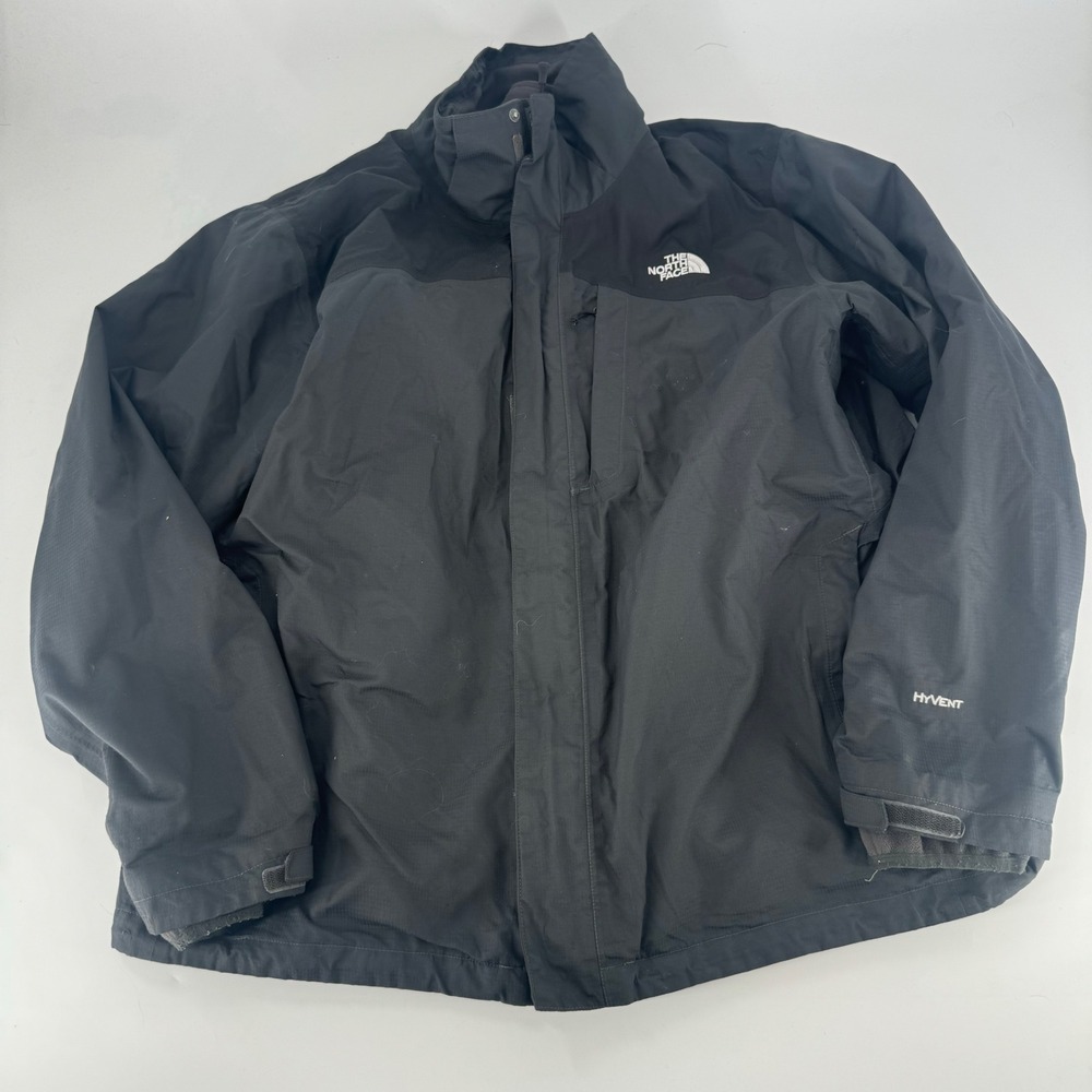 The North Face HyVent Jacket Mens XL Black Full Zip Waterproof Shell Coat